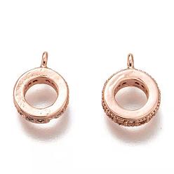 Розовое Золото Латунные микропаве прозрачные кубические циркониевые подвески, без кадмия и без свинца, долговечный, пончик, розовое золото , 11x8.5x3 мм, отверстие : 1.2 мм