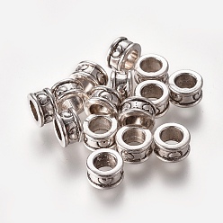 Antique Silver Tibetan Style Alloy European Beads, Large Hole Beads, Column, Antique Silver, Lead Free & Cadmium Free & Nickel Free, 8x4.5mm, Hole: 5.5mm