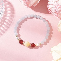 Белый Нефрит Браслеты из ракушечных бусин, натурального окрашенного белого нефрита, желтого нефрита и сердолика для женщин, внутренний диаметр: 2-1/8 дюйм (5.3 см)