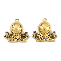 Осьминог 304 из нержавеющей стали амулеты горный хрусталь, без свинца, без кадмии и без никеля, ионное покрытие (ip), реальный 18 k позолоченный, осьминог, 13.5x14.5x5.5 мм, отверстие : 1.2 мм