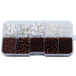 Кокосово-Коричневый Набор для поиска ювелирных изделий в стиле «сделай сам» из АБС-пластика и акриловых бусин, сердце и бочонок, круглые и плоские круглые и искусственный жемчуг, кокосового коричневый, 10 мм, отверстие : 7~18.5x7.5x2~10.5x1.5~5 мм