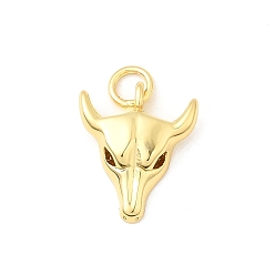 Настоящее золото 18K Латунные подвески, бык голова, долговечный, без свинца и без кадмия, стойки покрытие, с целью перехода в кольце, реальный 18 k позолоченный, 15.5x13x4 мм, отверстие : 3.5 мм