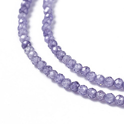 Medium Purple Cubic Zirconia Beads Strands, Faceted, Round, Medium Purple, 1.5~2x2mm, Hole: 0.2mm, about 178~186pcs/strand, 15~15.5 inch(37.5~38.5cm)