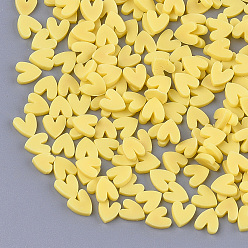 Желтый Ручной полимерной глины украшения искусства ногтя, Модные уходу за ногтями, без отверстия , сердце, желтые, 4~6x4~5x1~2 мм