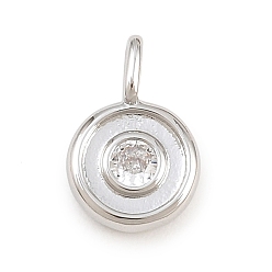 Platinum Brass Pave Clear Cubic Zirconia Charms, Flat Round Charms, Rack Plating, Long-Lasting Plated, Lead Free & Cadmium Free, Platinum, 12x8x4mm, Hole: 3x2mm