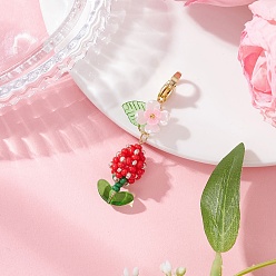 Красный Подвеска из цветочного стекла, жемчуга и бисера, с цинковым сплавом застежками омаров коготь, красные, 53 мм