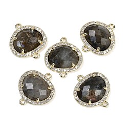 Лабрадорита Натуральный лабрадорит ограненные овальные звенья, латунь с покрытием из латуни, микро-паве, прозрачные подвески из кубического циркония, золотые, 20.5x17.5x4.5 мм, отверстие : 1.6 мм
