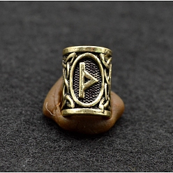 Античная Бронза Европейские сплавочные бусины тибетского стиля , бусины с большим отверстием, столбец с рисунком символов рун, античная бронза, 13x10 мм, отверстие : 6 мм