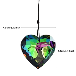 Зеленый лайм Стеклянные подвески в форме сердца, с веревкой, подвесные ловцы солнца, зеленый лайм, Кулон : 44x45 мм