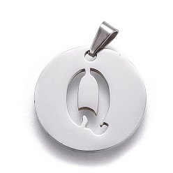 Letter Q Anlaufgeschützt 201 Anhänger aus Edelstahl, flach rund mit Brief, Edelstahl Farbe, Buchstaben q, 20x1.3 mm, Bohrung: 4x3 mm