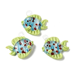 Желтый Подвески лэмпворк ручной работы, тропические рыбки-талисманы, желтые, 33~38x32~38x10~12 мм, отверстие : 2~4 мм