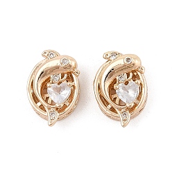 Прозрачный Стойки обшивки латунь микро проложить кубического циркония бусы, долговечный, без свинца и без кадмия, реальный 14 k позолоченный, дельфин с сердцем, прозрачные, 14x9~9.5x5.5 мм, отверстие : 1.6 мм