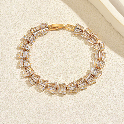 Real 18K Gold Plated Vintage Brass Pave Full Clear Cubic Zirconia Tennis Bracelets for Women, Real 18K Gold Plated, 7.09 inch(18cm)