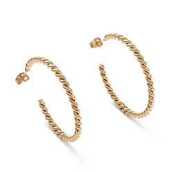 Золотой 304 из нержавеющей стали серьги, серьги-кольца, гипоаллергенные серьги, твист кольцо, золотые, 40x3 мм, штифты : 0.8 мм