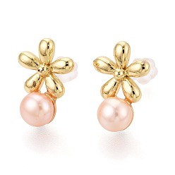 Настоящее золото 18K Серьги-гвоздики из натурального жемчуга в форме цветка из латуни, с 925 штырями стерлингового серебра, долговечный, реальный 18 k позолоченный, 15~16x10.5 мм