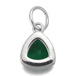 Teal 304 Stainless Steel Cubic Zirconia Pendant, Triangle, Stainless Steel Color, Teal, 12.5x9.5x5mm, Hole: 5mm