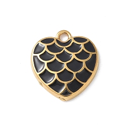 Черный 304 подвески из нержавеющей стали, с эмалью, подвеска в виде сердца с чешуей дракона, реальный 18 k позолоченный, чёрные, 18x15.5x2.5 мм, отверстие : 1.6 мм