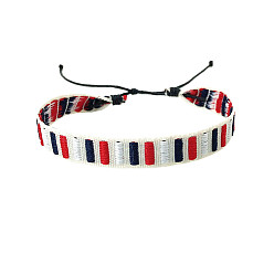 White Bohemia Polyester Braided Flat Cord Bracelet, Adjustable Bracelet for Women, White, 6-1/2~9-7/8 inch(16.5~25cm)