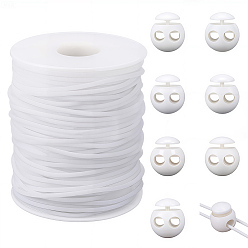 Белый 1 рулон полой трубы ПВХ трубчатый синтетический резиновый шнур, намотанный вокруг белой катушки, с пластиковыми шнуровыми замками 8 шт., белые, 2 мм, отверстие : 1 мм, около 54.68 ярдов (50 м) / рулон