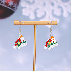 Hat Серьги-подвески из сплава с эмалью в рождественской тематике, платина, шляпа, 40x20 мм