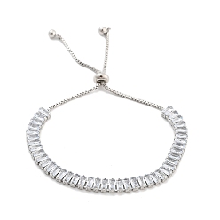 Платина Браслеты-слайдеры с прямоугольной цепочкой из латуни и прозрачным кубическим цирконием, без никеля , долговечный, платина, 10-1/2 дюйм (26.6 см)