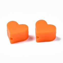 Dark Orange Food Grade Eco-Friendly Silicone Beads, Chewing Beads For Teethers, DIY Nursing Necklaces Making, Heart, Dark Orange, 13x14x8mm, Hole: 2mm