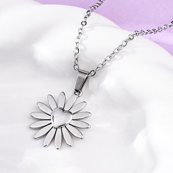 Нержавеющая Сталь Цвет Ожерелья с подвесками в виде цветка в форме сердца из нержавеющей стали, цвет нержавеющей стали, 304 дюйм (17.72 см)