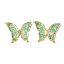 Средний Морско-зеленый 304 нержавеющей стальной эмали подвески, очарование бабочки, реальный 18 k позолоченный, ионное покрытие (ip), средний морской зеленый, 33x24x3 мм, отверстие : 1.5 мм