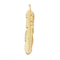Real 18K Gold Plated Ion Plating(IP) 304 Stainless Steel Pendants, Feather Charms, Real 18K Gold Plated, 58.5x10x2mm, Hole: 1.5mm