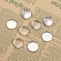 Platinum DIY Pendants Making, Flat Round Brass Blank Pendant Trays and Clear Glass Cabochons, Platinum, Tray: 18mm, 23x20x2mm, Hole: 1.5mm, 1pc/set, 18x9.5mm, 1pc/set