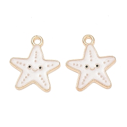 White Alloy Enamel Pendants, Starfish Charms, Golden, White, 18x16x1mm, Hole: 1.8mm