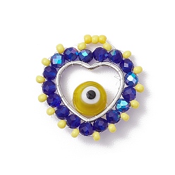 Желтый Стеклянные бусы подвески, сердце с сглаза, с 304 соединительным кольцом из нержавеющей стали и стеклянными бусинами, желтые, 24.5x25x8 мм, отверстие : 1.6x3.5 мм