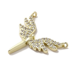 Clear Brass Micro Pave Cubic Zirconia Pendents, Long-Lasting Plated, Wings, Clear, 19.5x21x2.5mm, Hole: 0.9mm
