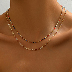 Золотой Старинные латунные цветные эмалевые двухслойные ожерелья для женщин, золотые, 15.75 дюйм (40 см)