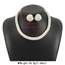 Круглые Комплекты из ожерелий и серег-гвоздиков из сплава, хрустальных страз и пластикового жемчуга, золотые, круглые, 445 мм и 27x26 мм