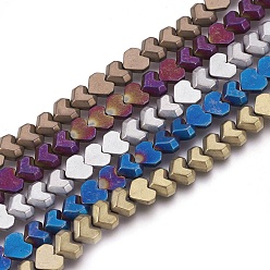 Mixed Color Electroplated Non-magnetic Synthetic Hematite Beads Strands, Frosted, Heart, Mixed Color, 8x7x3mm, Hole: 0.8mm, about 65pcs/strand, 15.94 inch(40.5cm)