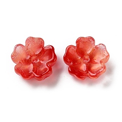 Красный Колпачок из окрашенных и нагретых стеклянных бусин с градиентным цветом, 5-лепестков цветка, с блеском порошок, красные, 13x14x5 мм, отверстие : 1.6 мм