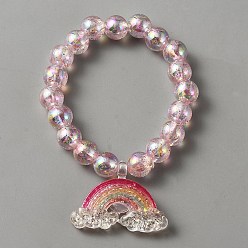 Радуга Милый пластиковый браслет-шарм с круглыми бусинами для женщин, шаблон радуги, внутренний диаметр: 1-5/8 дюйм (4 см)