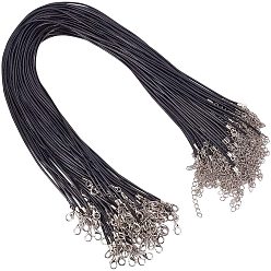 Black Waxed Cotton Cord Necklace Making, with Alloy Lobster Claw Clasps and Iron End Chains, Black, 18.7 inch