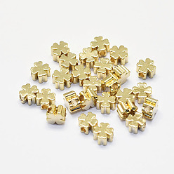 Настоящее золото 18K Долговечные латунные бусины, реальный 18 k позолоченный, без никеля , Четыре листа клевера, 5x5x2.5 мм, отверстие : 1.5 мм