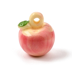 Apple Opaque Resin Imitation Fruit Pendants, with Enamel, Salmon, Apple Charm, 19x15.5x15.5mm, Hole: 3mm