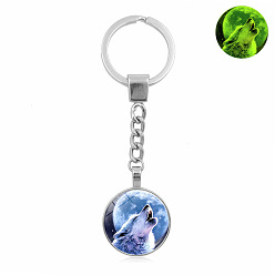 Озёрно--синий Полукруглые/купольные светящиеся стеклянные брелки с подвесками в виде волка, со сплавочной фурнитурой, светится в темноте, для украшения сумки для ключей от машины, Плут синий, 9.7 см