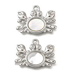 Краб 304 подвески из нержавеющей стали с натуральными белыми ракушками, прелести морских животных, цвет нержавеющей стали, краб, 19x25.5x2 мм, отверстие : 2.2 мм