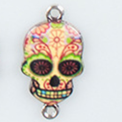 Colorful Cinco de Mayo Alloy Enamel Connector Charms, Sugar Skull Links, Platinum, Colorful, 26x14mm