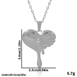 Серебро 304 Женские ожерелья с подвеской в виде кровоточащего сердца из нержавеющей стали, серебряные, 17.72 дюйм (45 см)