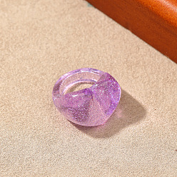 Violet Bagues en résine pour femmes, cœur, avec de la poudre de paillettes, violette, 17mm