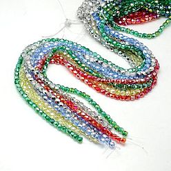 Mixed Color Electroplate Glass Beads Strands, AB Color Plated, Faceted, Cube, Mixed Color, 6x6x6mm, Hole: 1mm, about 71pcs/strand, 16.5 inch