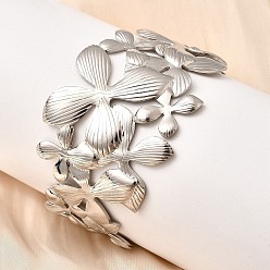 Нержавеющая Сталь Цвет 304 из нержавеющей стали манжеты браслеты, широкие браслеты для женщин, цветок, цвет нержавеющей стали, внутренний диаметр: 2-1/4x2 дюйм (5.6x5.1 см)