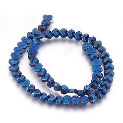 Blue Plated Electroplated Non-magnetic Synthetic Hematite Beads Strands, Frosted, Heart, Blue Plated, 8x7x3mm, Hole: 0.8mm, about 65pcs/strand, 15.94 inch(40.5cm)
