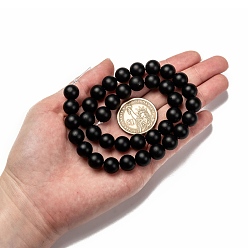 Black Agate Natural Black Agate Beads Strands, Grade A, Frosted, Round, Dyed & Heated, 10mm, Hole: 1mm, about 38pcs/strand, 15.5 inch